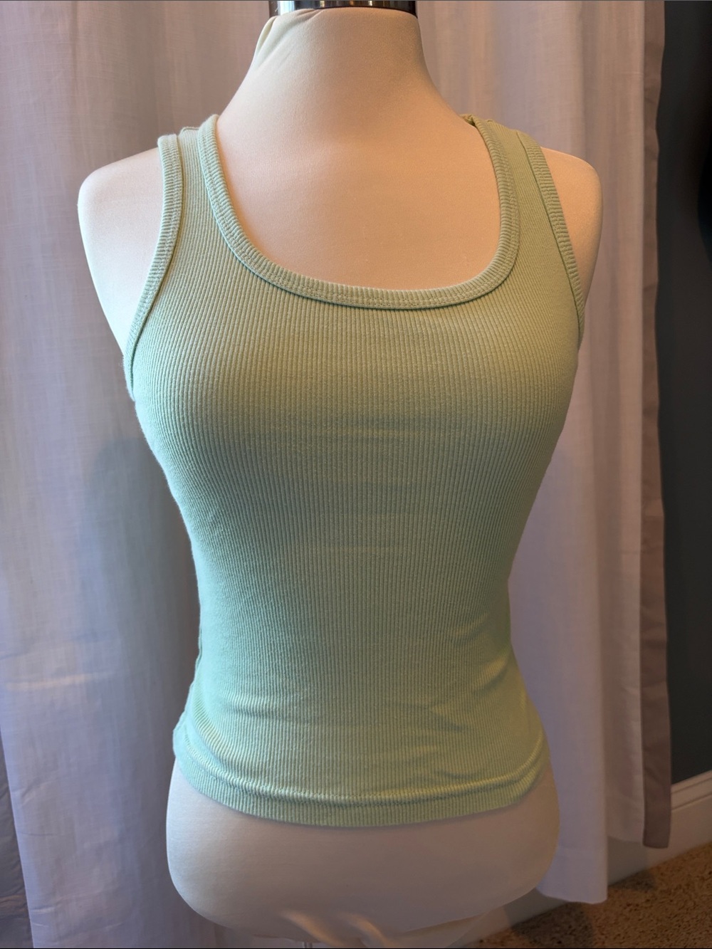 So Nikki Ribbed Scoop Tank in Mint Green
